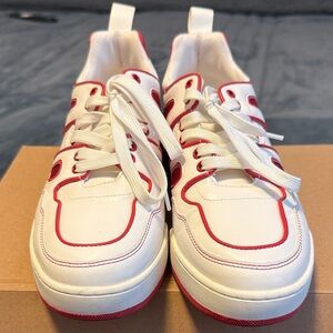 Men Steve Madden 

White Sneakers with Red Accents - Lace-Up Casual Shoes
